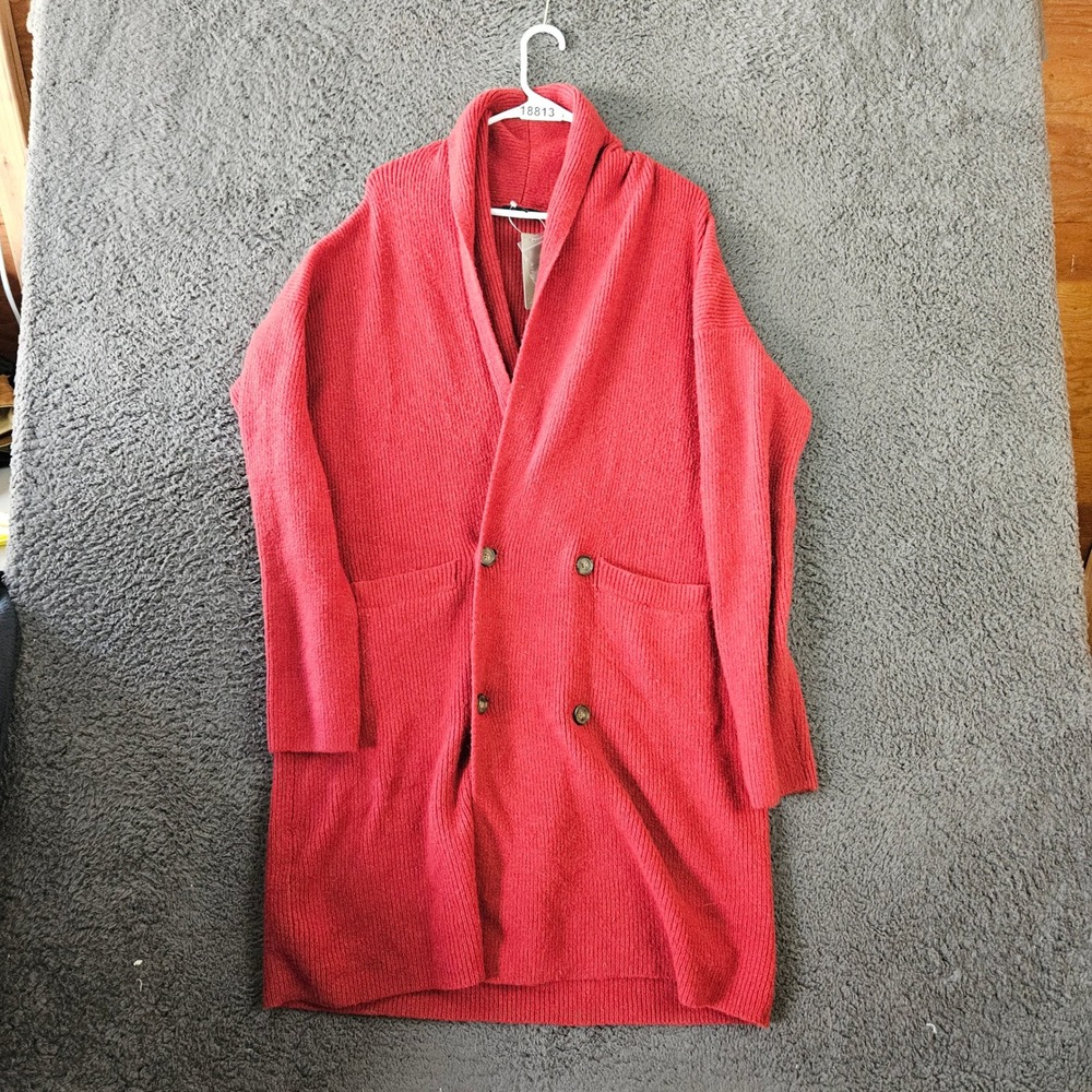 J Crew Women‎ Red Ribbed Knit Long Cardigan Sweater Coat Size M